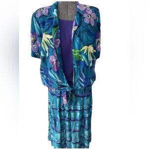Alfred Dunner 1990s ladies 2 piece top‎ & skirt blue watercolor-size 10-USA made